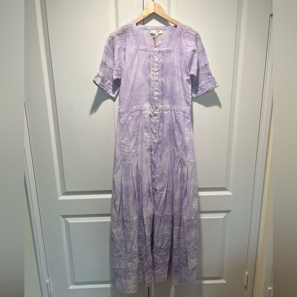 LoveShackFancy Women's Edie Dress Violet Splash Hand Dye size XS - Picture 3 of 5
